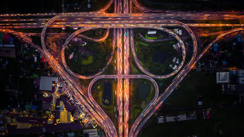 Aerial view of bridges at night