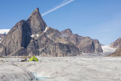 Camping on glacier below mt. loki, baffin island.