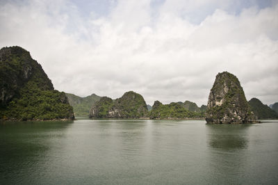 Scenic view of lake against cloudy sky