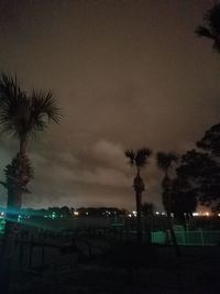 Silhouette palm trees against sky at night