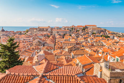 High angle view of buildings in city