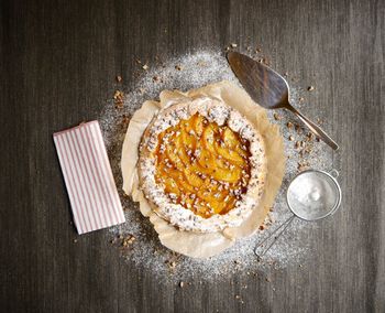 High angle view of breakfast on table