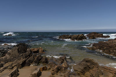 Scenic view of sea against clear sky