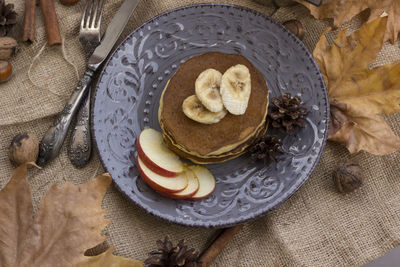 High angle view of breakfast on table