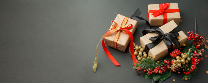 High angle view of christmas decoration in box