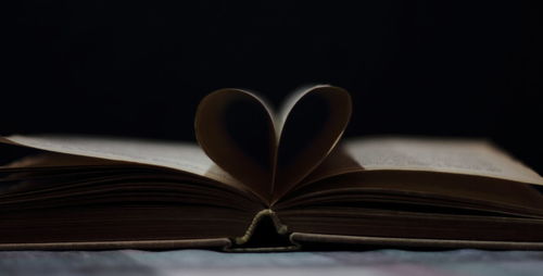 Close-up of heart shape on book