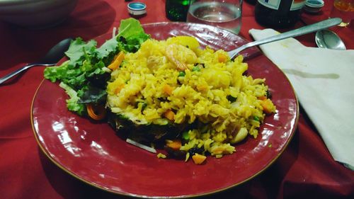 Close-up of salad in plate on table