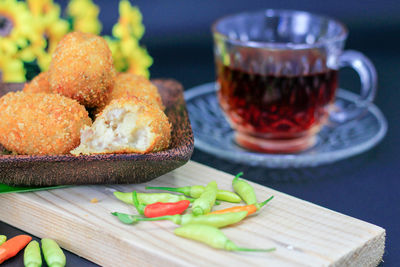 Close-up of breakfast served on table