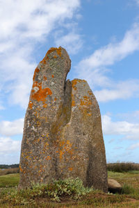 Menhir of toeno - megalithic monument on the coast near trebeurden in brittany, france