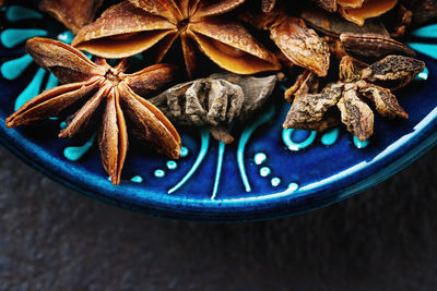 High angle view of food in plate on table