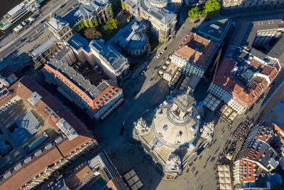 High angle view of street and historical building