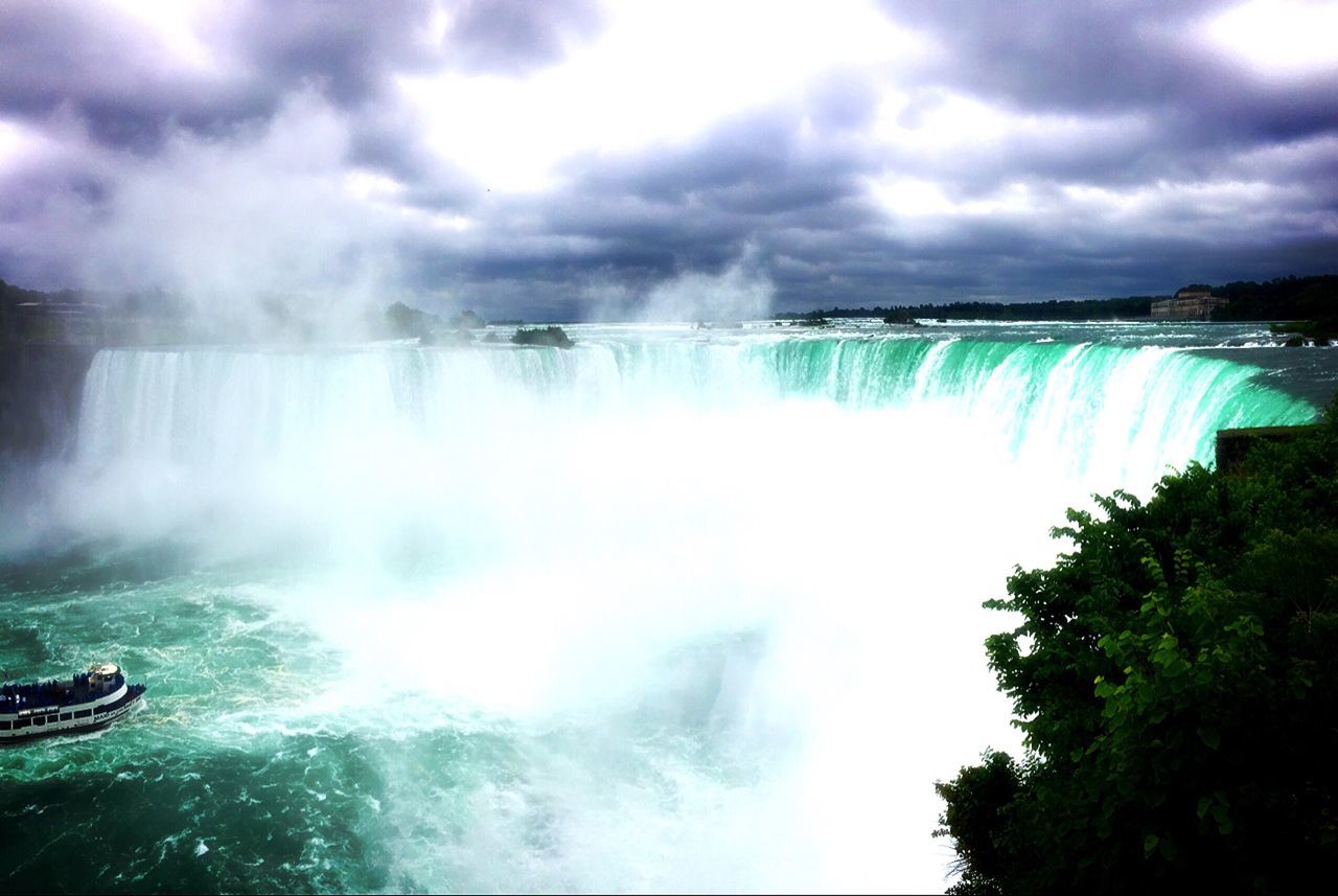 water, nature, splashing, scenics, beauty in nature, sky, waterfall, power in nature, outdoors, cloud - sky, day, no people, tranquility, motion