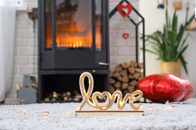 Close-up of christmas decorations on table