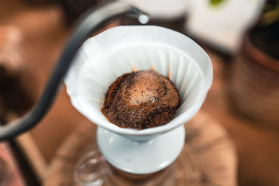 High angle view of coffee on table