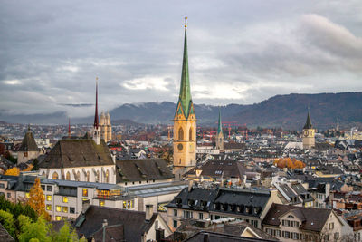 High angle view of buildings in city