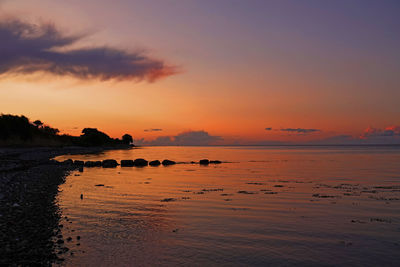 Scenic view of beach against sky during sunset