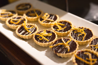 High angle view of dessert in plate on table