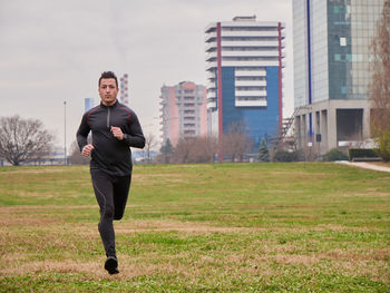 Full length of man running at park