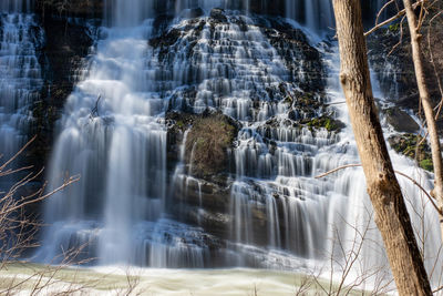 Panoramic view of waterfall in forest