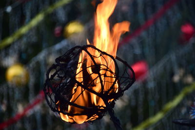 Close-up of illuminated bonfire