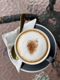 High angle view of coffee on table