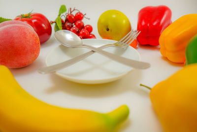 Close-up of fruits in plate on table