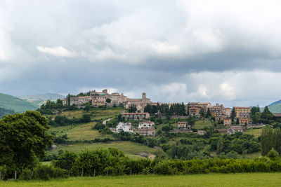 The skyline of the small medieval town monteleone di spoleto, umbria