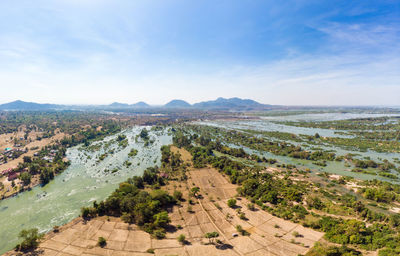 High angle view of land against sky