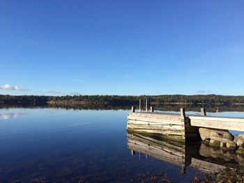 View of calm lake against clear sky