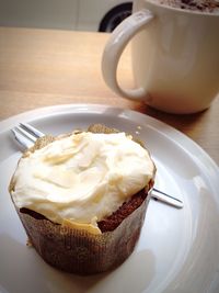 Close-up of cake in plate on table