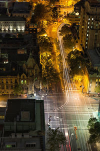 High angle view of traffic in street at night