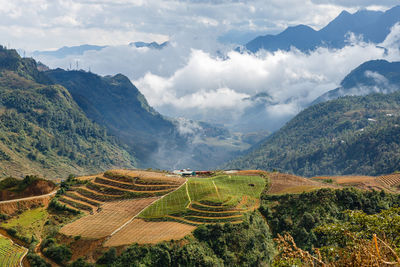 Sapa city in fog and clouds. neighborhood of the city of sapa, lao cai province vietnam