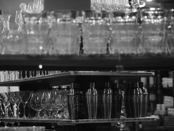 Close-up of wine bottles on display at store