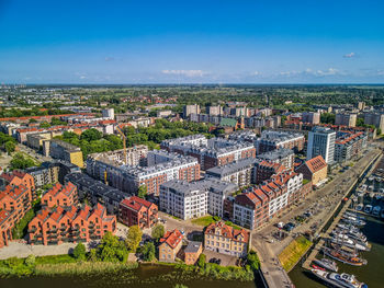 High angle view of townscape against sky