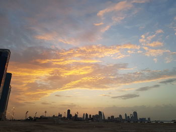 Panoramic view of buildings against sky during sunset