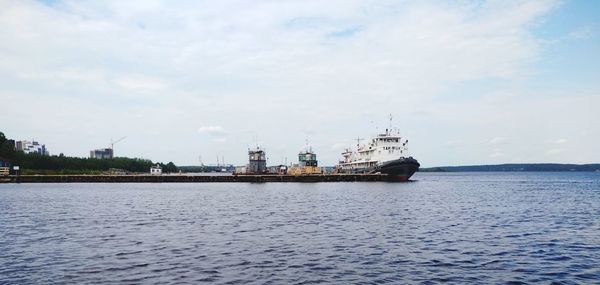 Ship in sea against sky