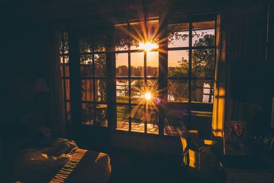 View of illuminated window at sunset