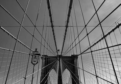 Low angle view of suspension bridge against sky