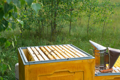 Close-up of abandoned car
