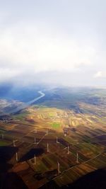 High angle view of field against sky