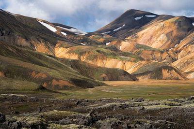 Colorful rhyolite mountains at landmannalaugar, iceland. laugavegur hiking trail in iceland