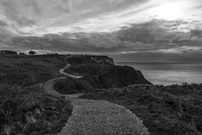 Scenic view of sea against cloudy sky