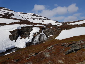 Scenic view of snow covered mountain against sky