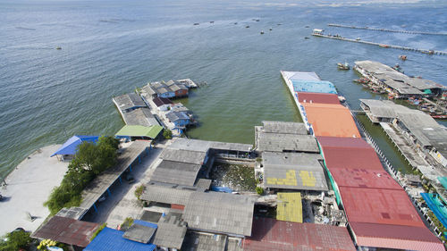 High angle view of ship in sea