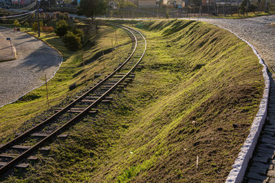 High angle view of railroad track