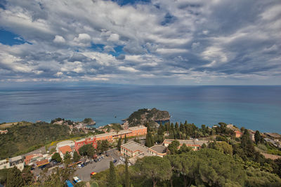 Panorama of the touristic city of taormina, located in eastern sicily.