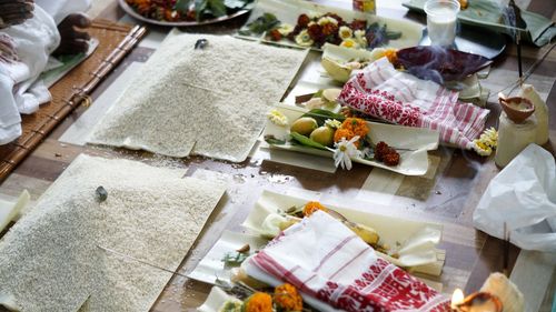 High angle view of food on table