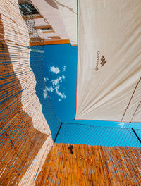 High angle view of buildings by sea