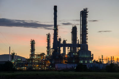 Factory against sky during sunset