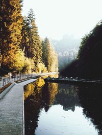 Scenic view of lake by trees against sky